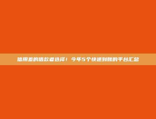 信用差的借款者选择！今年5个快速到账的平台汇总