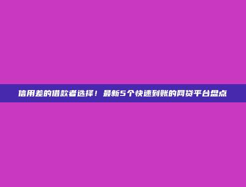 信用差的借款者选择！最新5个快速到账的网贷平台盘点