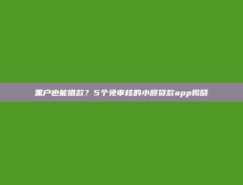 黑户也能借款？5个免审核的小额贷款app揭晓