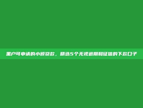 黑户也能借款？5个免审核的小额网贷口子汇总