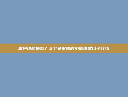 黑户也能借款？5个免审核的小额借款口子介绍