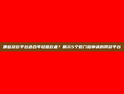 哪些贷款平台适合年轻借款者？展示5个低门槛申请的网贷平台