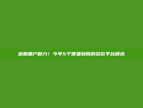 逾期黑户助力！今年5个便捷到账的贷款平台精选