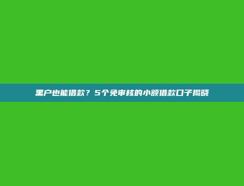 黑户也能借款？5个免审核的小额借款口子揭晓