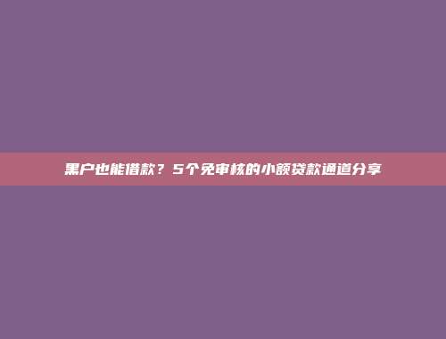 黑户也能借款？5个免审核的小额贷款通道分享