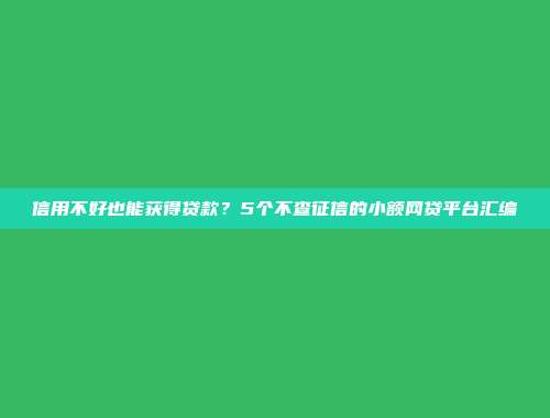 信用不好也能获得贷款？5个不查征信的小额网贷平台汇编