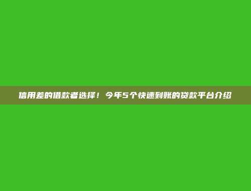 信用差的借款者选择！今年5个快速到账的贷款平台介绍