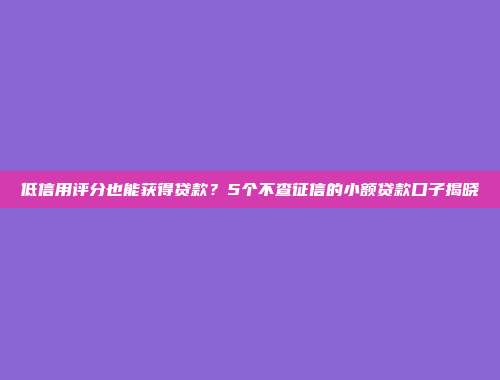 低信用评分也能获得贷款？5个不查征信的小额贷款口子揭晓