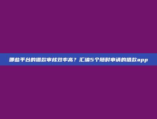 哪些平台的借款审核效率高？汇编5个随时申请的借款app