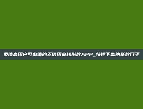 负债高用户可申请的无信用审核借款APP_快速下款的贷款口子