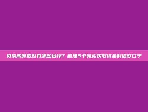 负债高时借款有哪些选择？整理5个轻松获取资金的借款口子