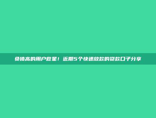 负债高的用户救星！近期5个快速放款的贷款口子分享