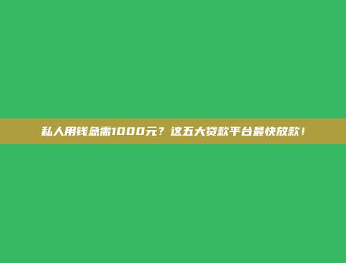 私人用钱急需1000元？这五大贷款平台最快放款！