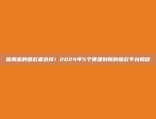 信用差的借款者选择！2024年5个便捷到账的借款平台揭晓