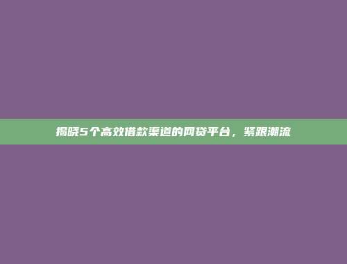 揭晓5个高效借款渠道的网贷平台，紧跟潮流