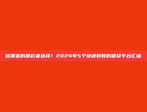 信用差的借款者选择！2024年5个快速到账的借贷平台汇编