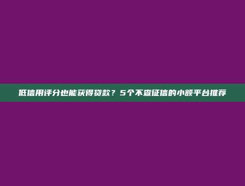 低信用评分也能获得贷款？5个不查征信的小额平台推荐