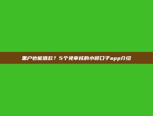 黑户也能借款？5个免审核的小额口子app介绍