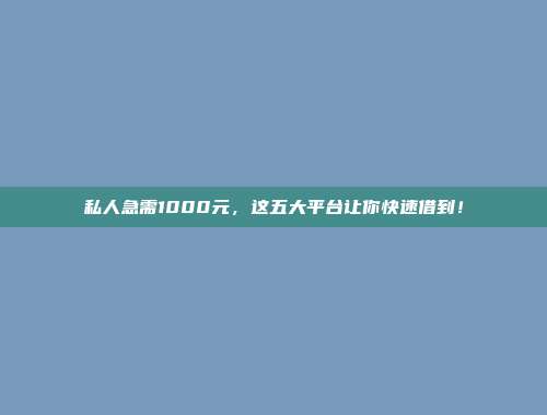 私人急需1000元，这五大平台让你快速借到！