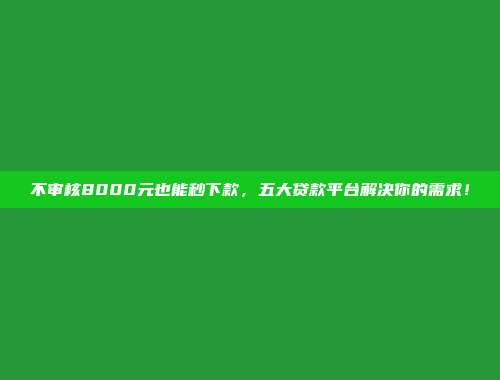 不审核8000元也能秒下款，五大贷款平台解决你的需求！