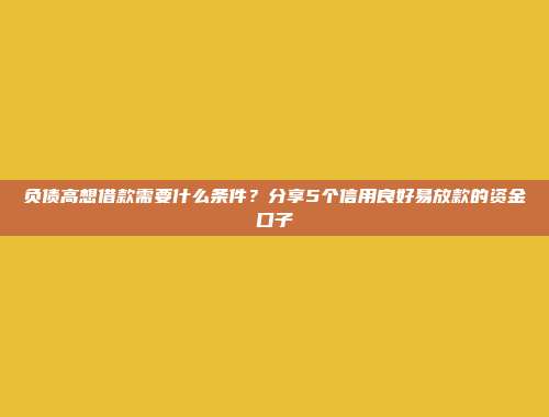 负债高想借款需要什么条件？分享5个信用良好易放款的资金口子