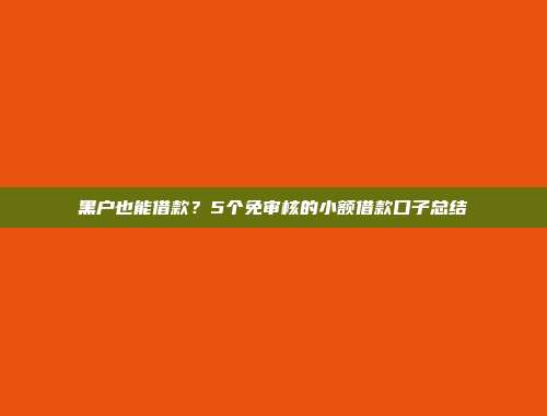 黑户也能借款？5个免审核的小额借款口子总结