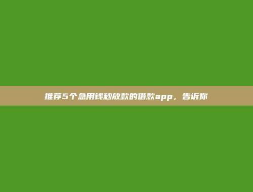 推荐5个急用钱秒放款的借款app，告诉你