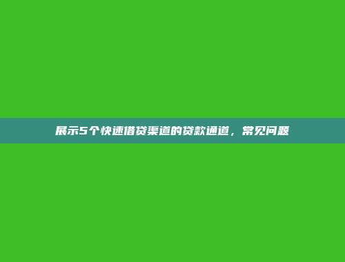 展示5个快速借贷渠道的贷款通道，常见问题