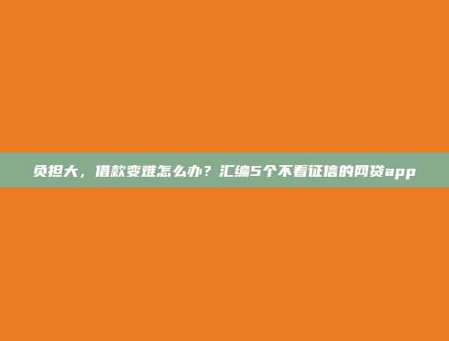 负担大，借款变难怎么办？汇编5个不看征信的网贷app