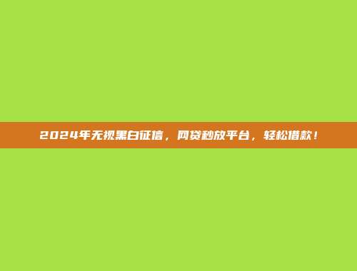 2024年无视黑白征信，网贷秒放平台，轻松借款！