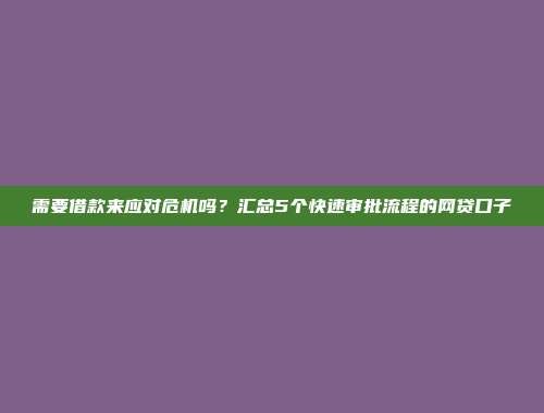 需要借款来应对危机吗？汇总5个快速审批流程的网贷口子