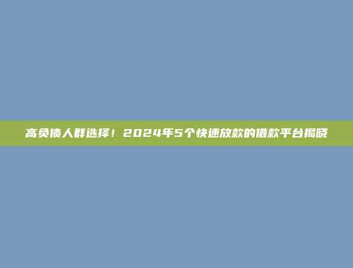 高负债人群选择！2024年5个快速放款的借款平台揭晓