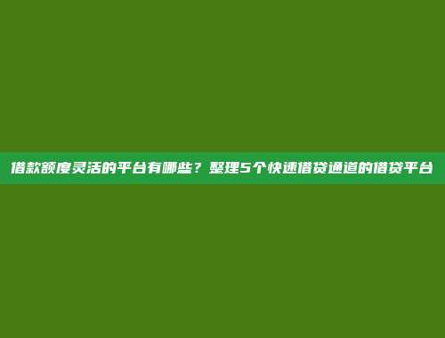 借款额度灵活的平台有哪些？整理5个快速借贷通道的借贷平台