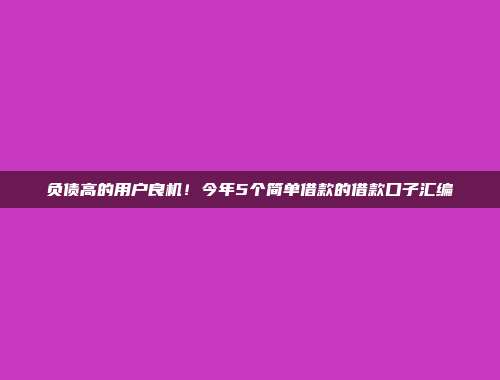 负债高的用户良机！今年5个简单借款的借款口子汇编