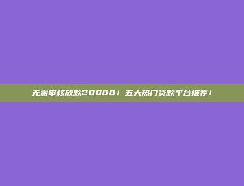 无需审核放款20000！五大热门贷款平台推荐！