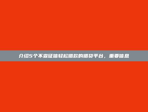 介绍5个不查征信轻松借款的借贷平台，重要信息