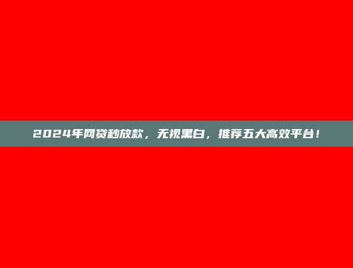 2024年网贷秒放款，无视黑白，推荐五大高效平台！