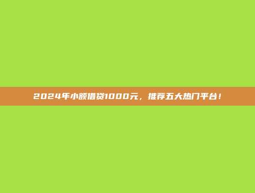 2024年小额借贷1000元，推荐五大热门平台！