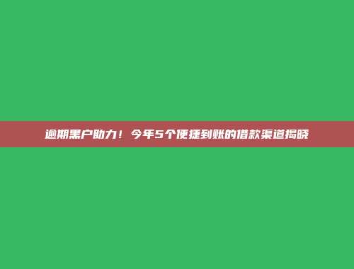 逾期黑户助力！今年5个便捷到账的借款渠道揭晓