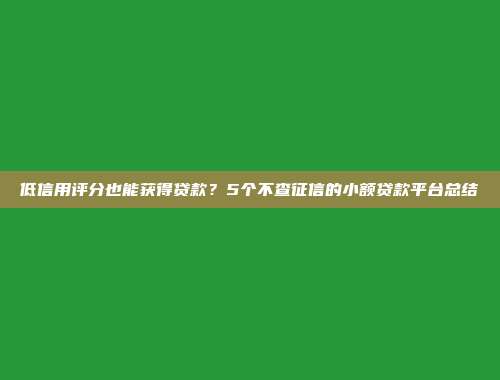 低信用评分也能获得贷款？5个不查征信的小额贷款平台总结