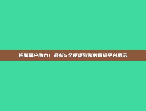 逾期黑户助力！最新5个便捷到账的网贷平台展示