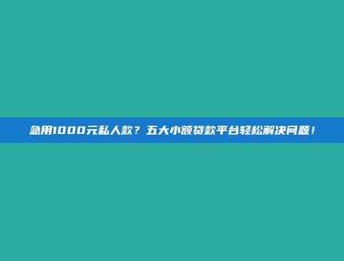 急用1000元私人款？五大小额贷款平台轻松解决问题！