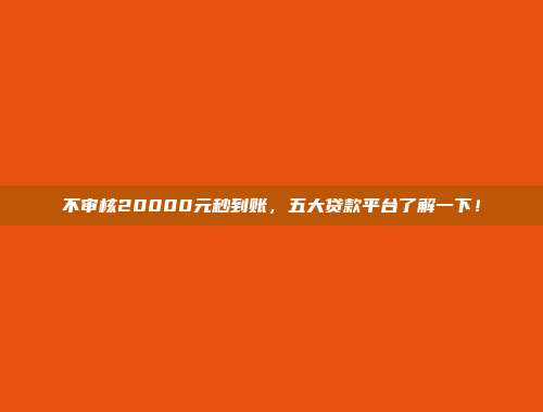 不审核20000元秒到账，五大贷款平台了解一下！