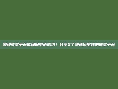 哪种贷款平台能确保申请成功？分享5个快速反审核的放款平台