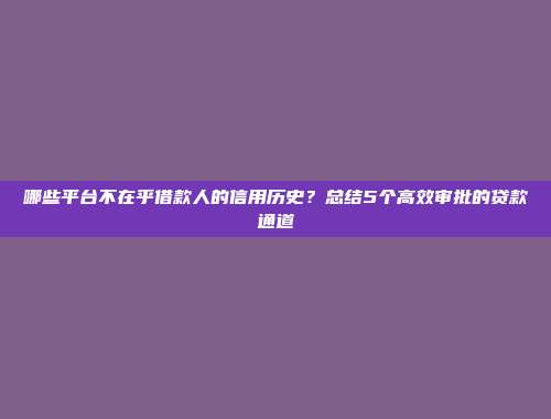 哪些平台不在乎借款人的信用历史？总结5个高效审批的贷款通道