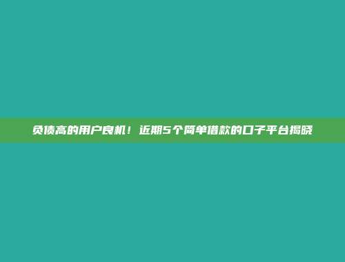 负债高的用户良机！近期5个简单借款的口子平台揭晓