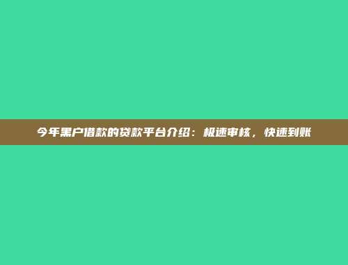 今年黑户借款的贷款平台介绍：极速审核，快速到账