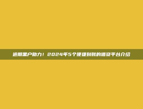 逾期黑户助力！2024年5个便捷到账的借贷平台介绍