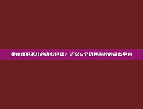 负债情况不佳的借款选择？汇总5个迅速借款的贷款平台