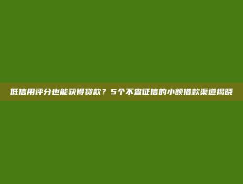 低信用评分也能获得贷款？5个不查征信的小额借款渠道揭晓